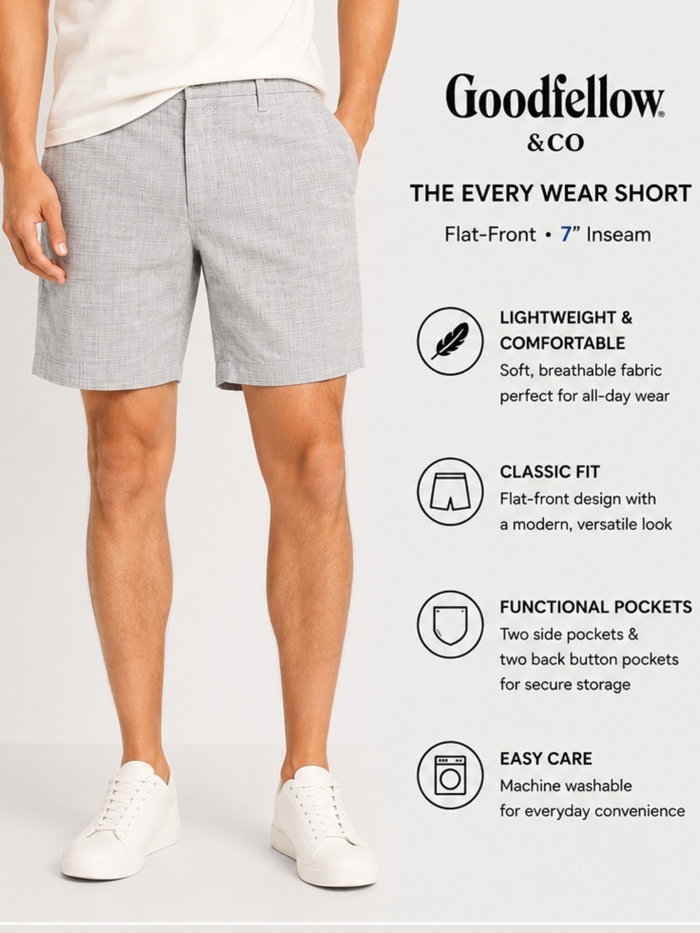 Goodfellow & Co Men’s Light Gray Flat-Front Shorts